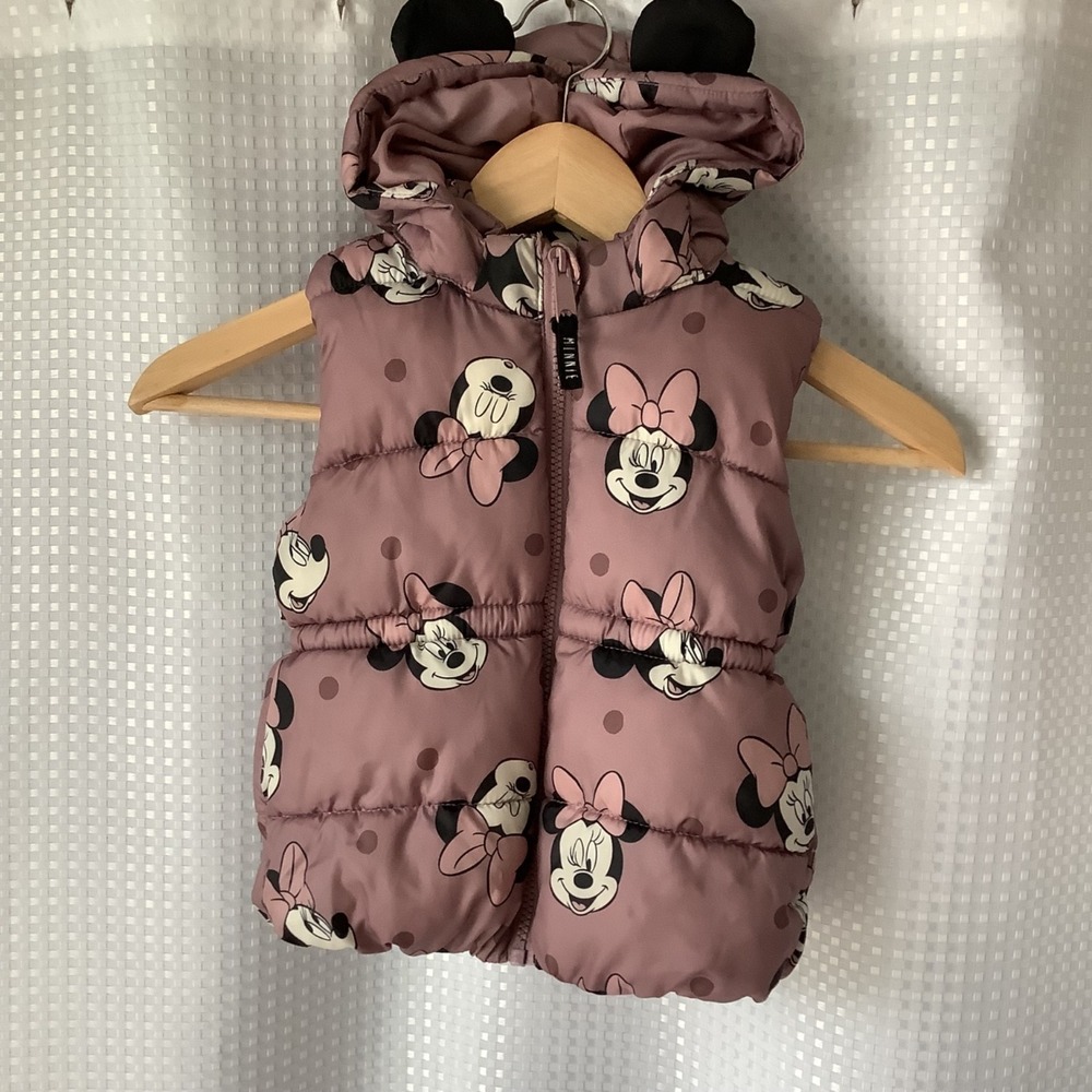 H & M Disney Puffer Vest Minnie Mouse 18M Zip‎ Up w/ Ears on Hood
